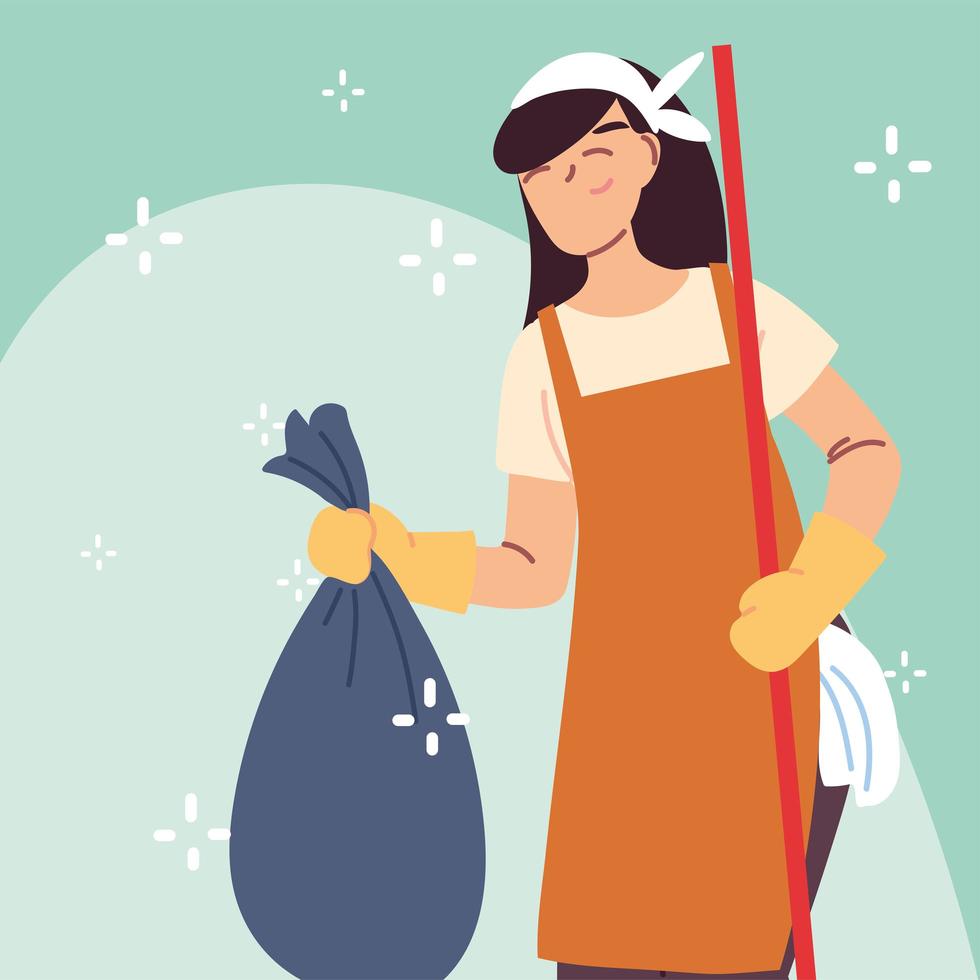 pessoal de higiene, mulher com equipamento de limpeza vetor