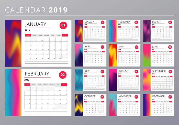 Calendário imprimível de 2019 vetor