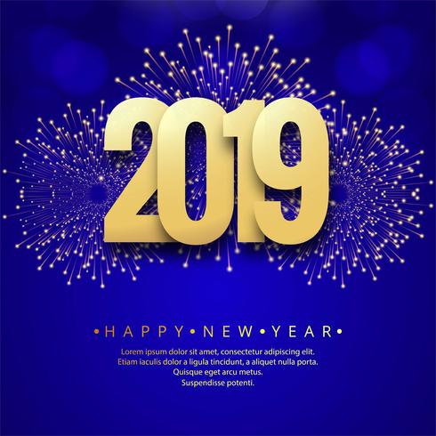 Feliz ano novo 2019 cartão celebração fundo colorido vetor