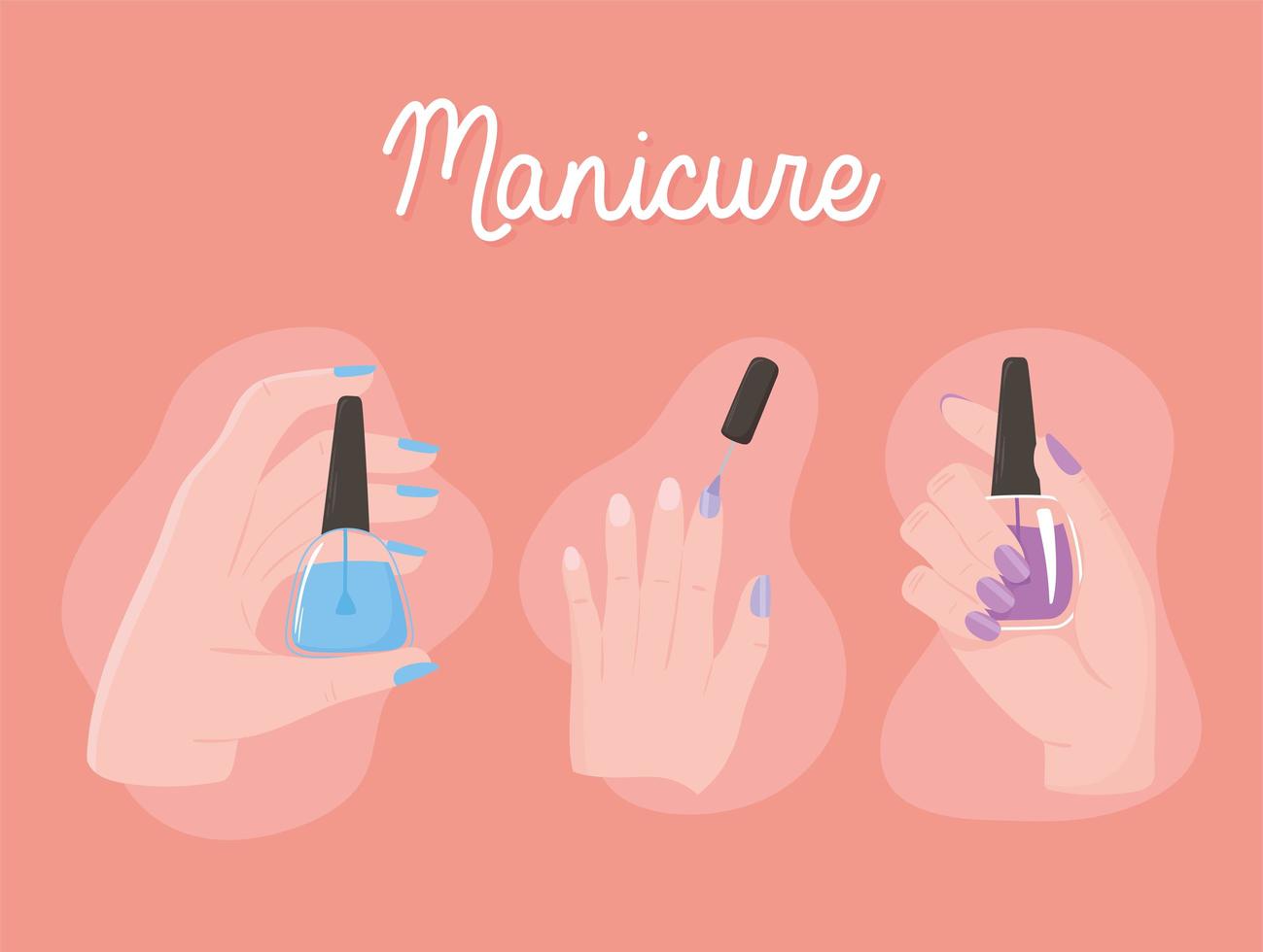 manicure, mãos femininas seguram esmalte de cor diferente vetor
