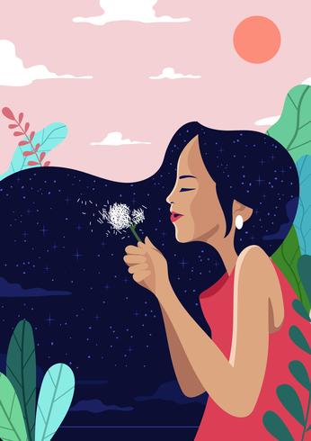 Menina com flores ilustração vetor