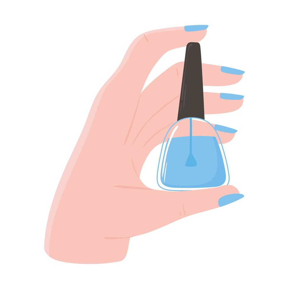 manicure, mão segurando esmalte azul vetor