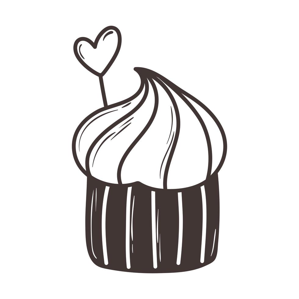 amo cupcake com design de ícone de doodle romântico de coração vetor