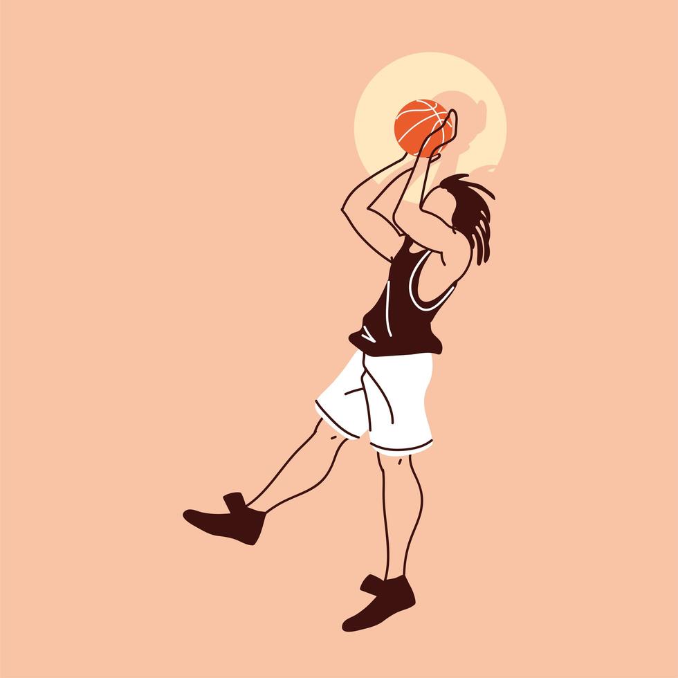 homem jogador de basquete com desenho vetorial de salto de bola vetor