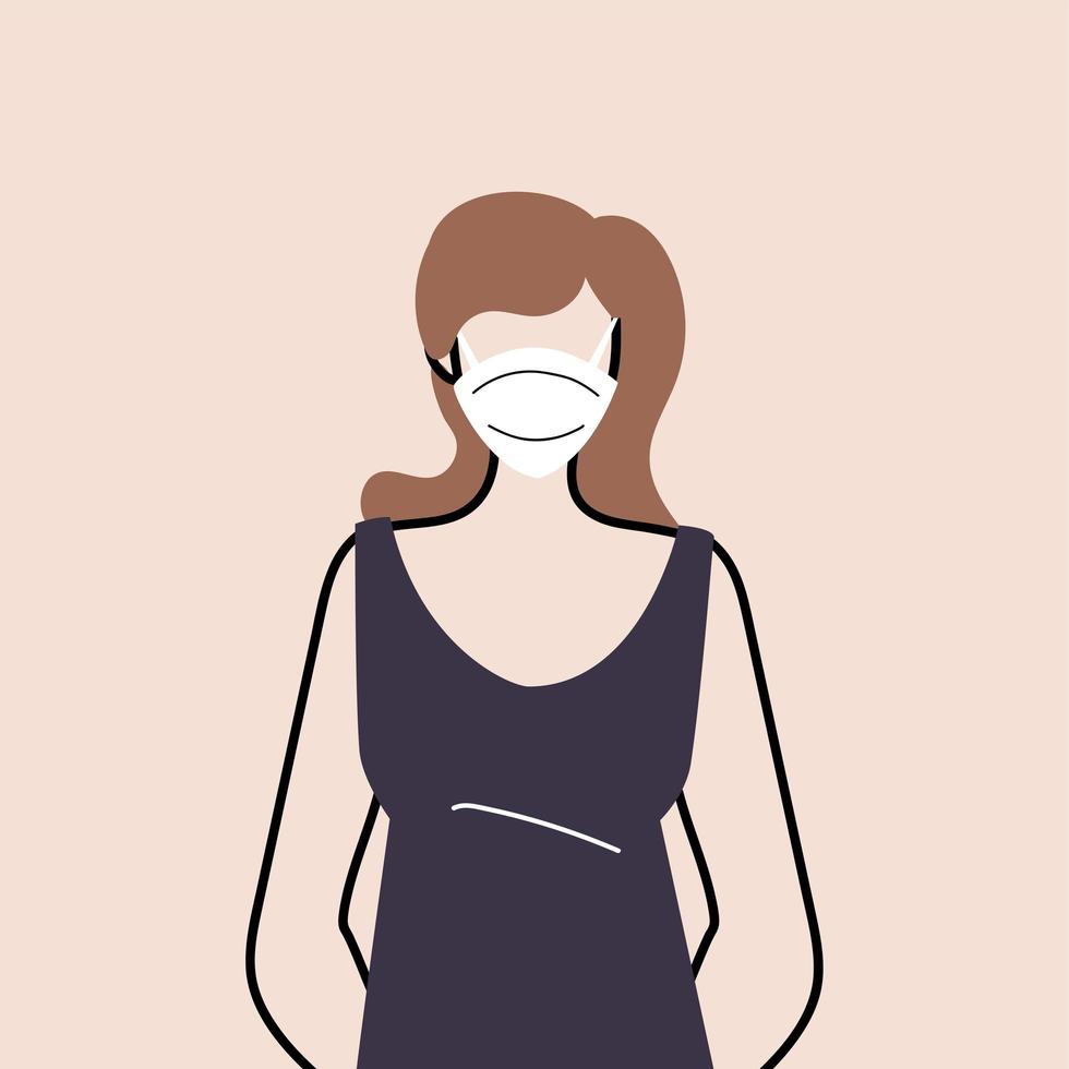 mulher com máscara médica protetora, mulher usando proteção contra coronavírus vetor