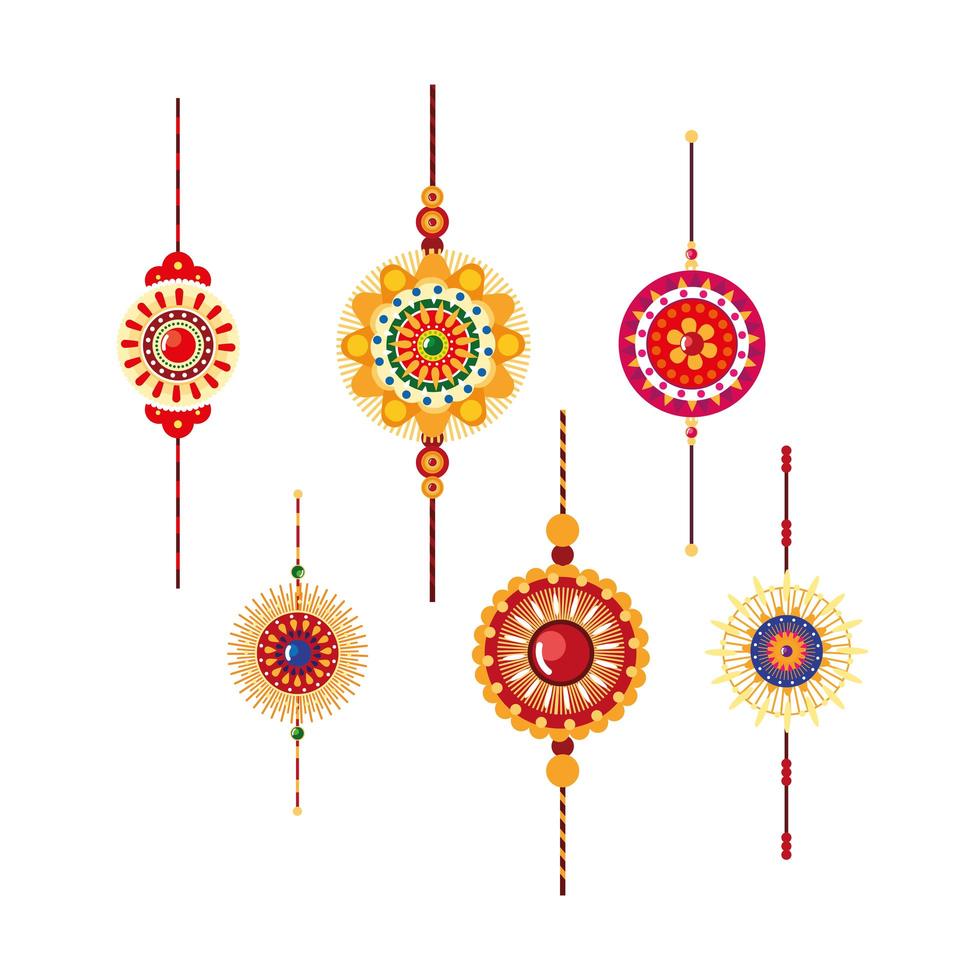 desenho vetorial de pulseiras de flores de mandala multicoloridas raksha bandhan vetor