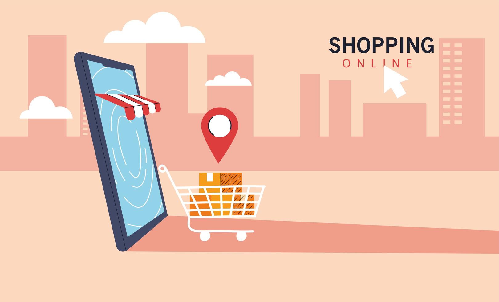 smartphone representa frente da loja, compras online, marketing digital vetor