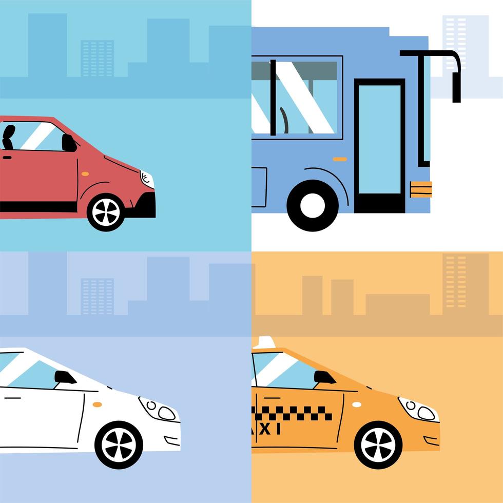 diferentes veículos de transporte, transporte urbano vetor