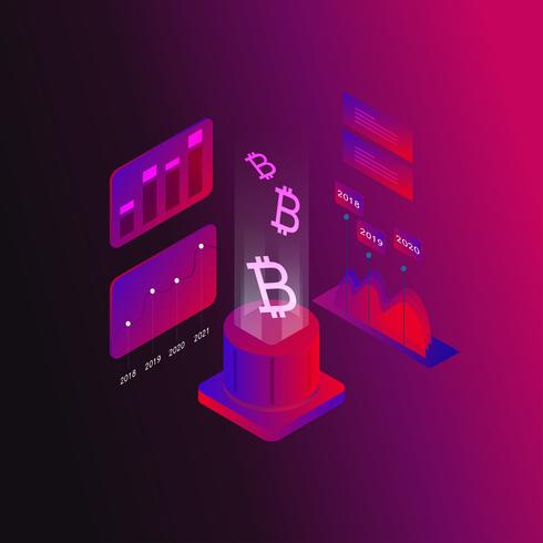 Ilustração em vetor conceito isométrica Bitcoin