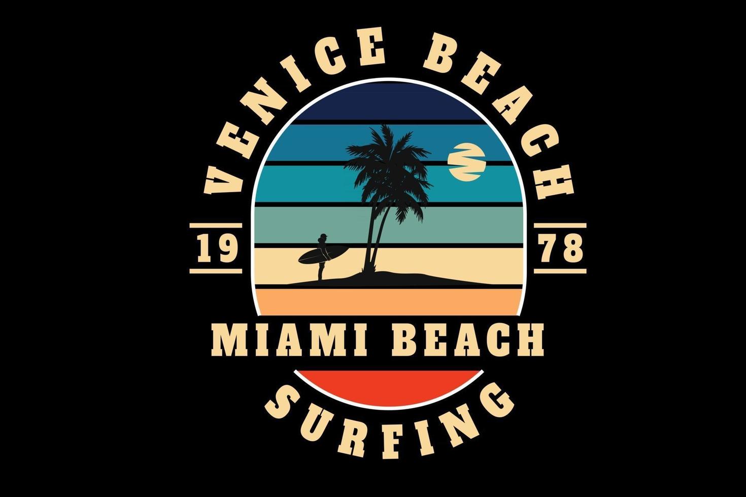 venice beach miami beach surf cor laranja, azul e creme vetor