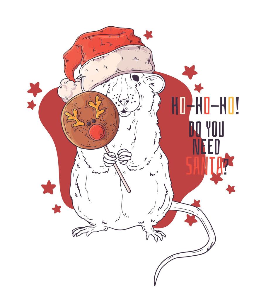mão desenhado o retrato de rato em vetor de acessórios de Natal.