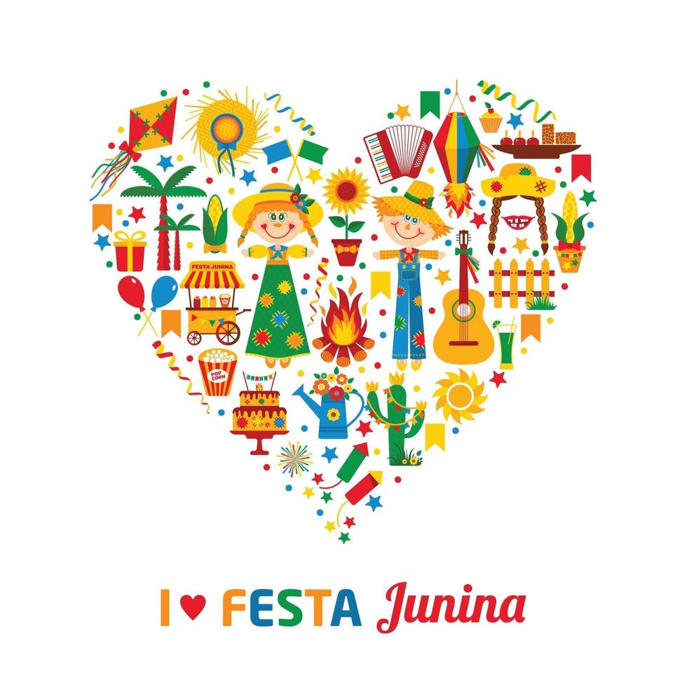 festa junina village festival na américa latina. ícones no coração vetor
