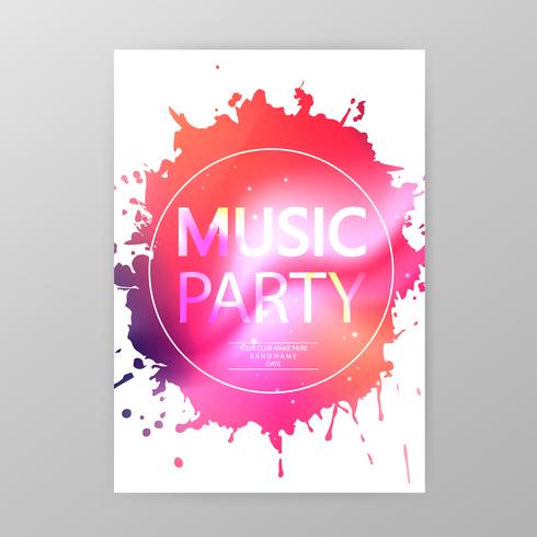 Cartaz de festa de música, pintura splatter festa flyer modelo vector illustration