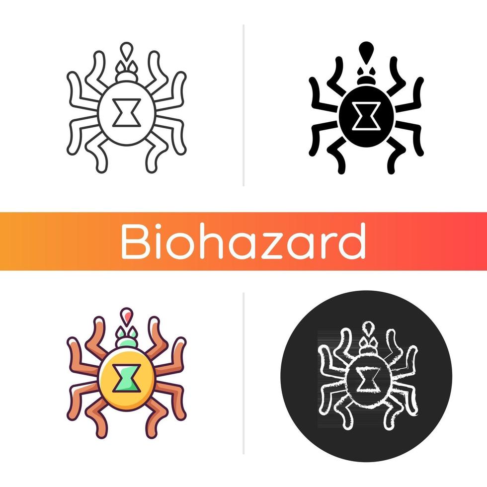 ícone de insetos peçonhentos. insetos perigosos que transmitem doenças infecciosas. toxina de aranha, risco biológico para a saúde. estilos de cor preta e rgb linear. ilustrações vetoriais isoladas vetor