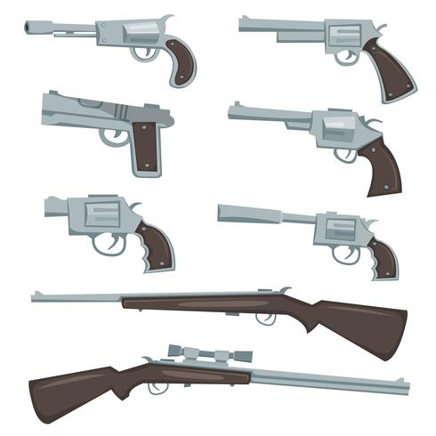 Armas de desenho animado, revólver e rifles definido vetor