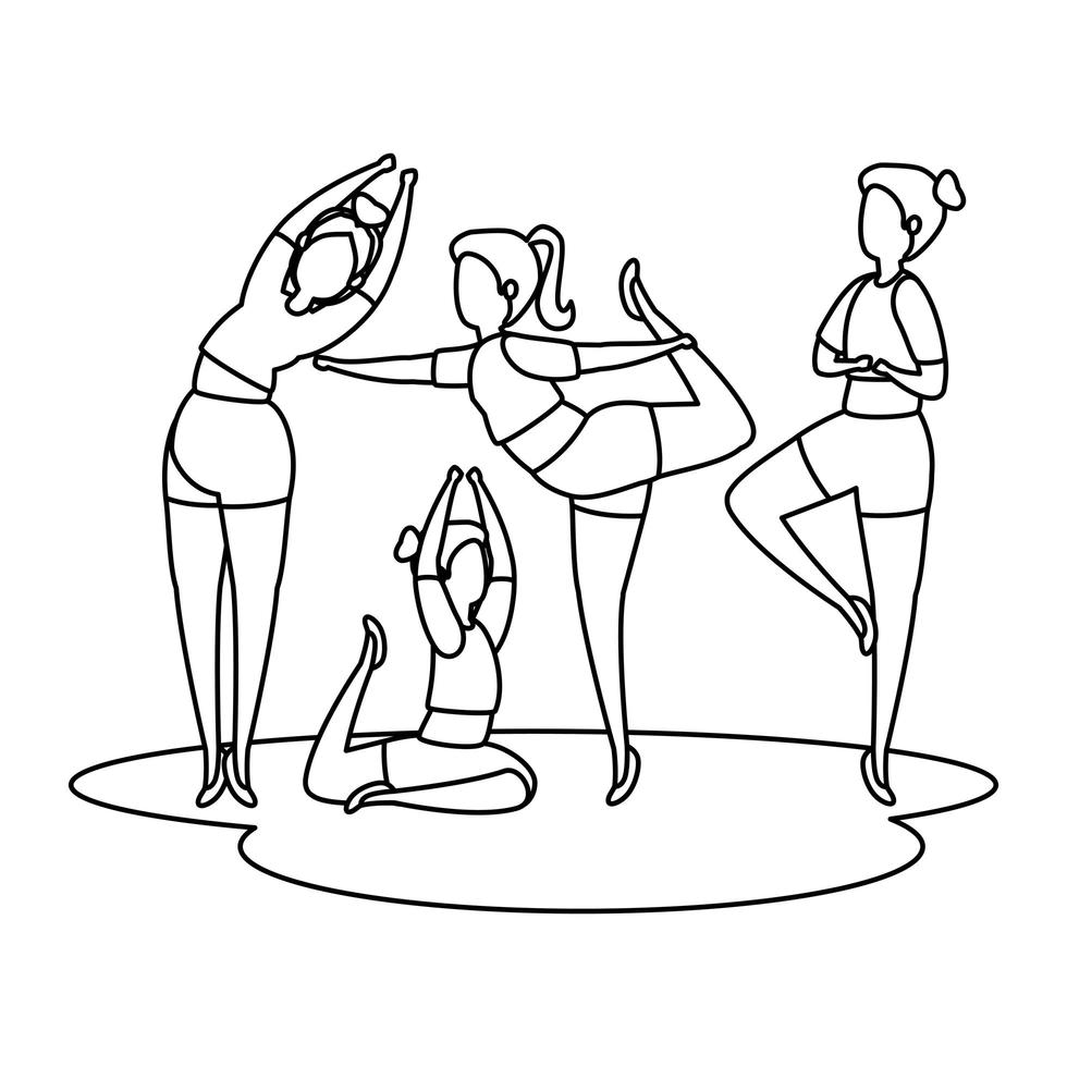 grupo de garotas de beleza praticando posição de pilates vetor