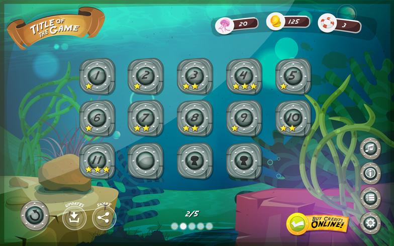 Interface do usuário do jogo submarino para tablet vetor