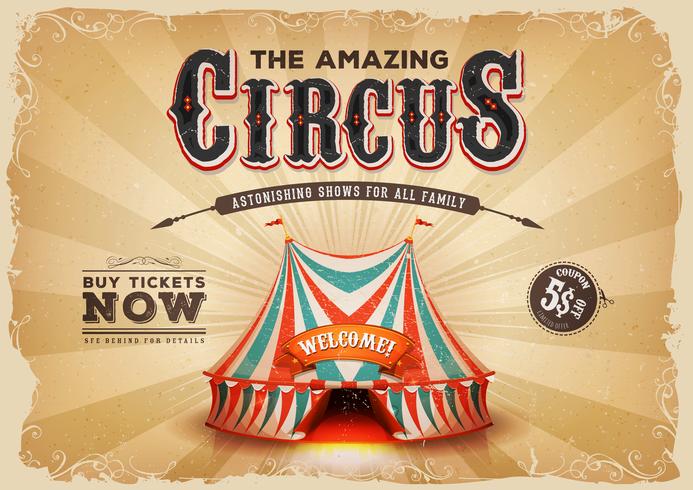 Poster de circo antigo vintage com textura Grunge vetor