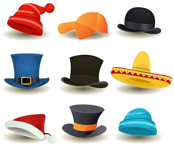 Caps, Top Hats e outros Head Wear Set vetor