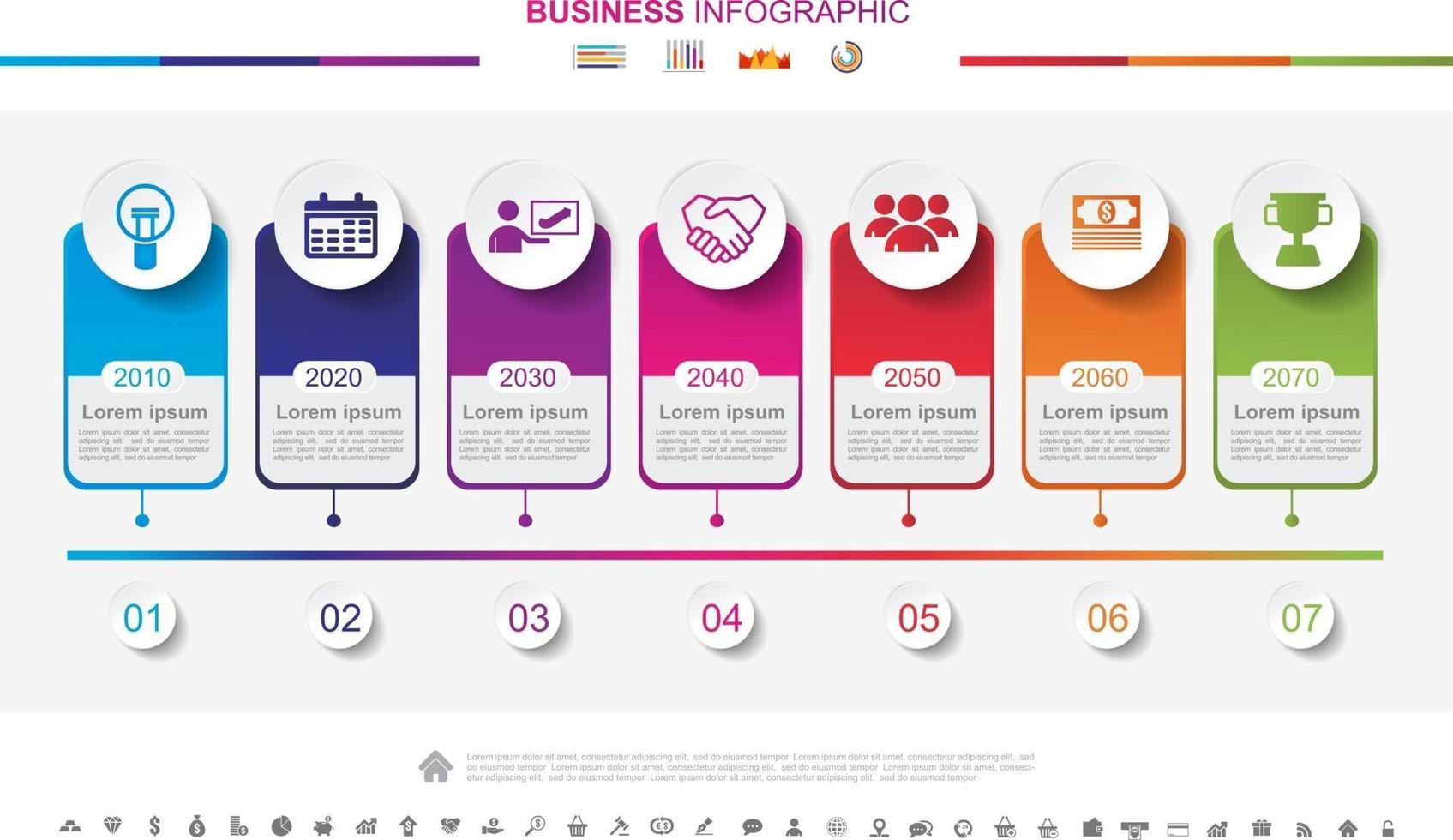 conceito de sucesso de negócios de infográficos de linha do tempo com gráfico. no13 vetor
