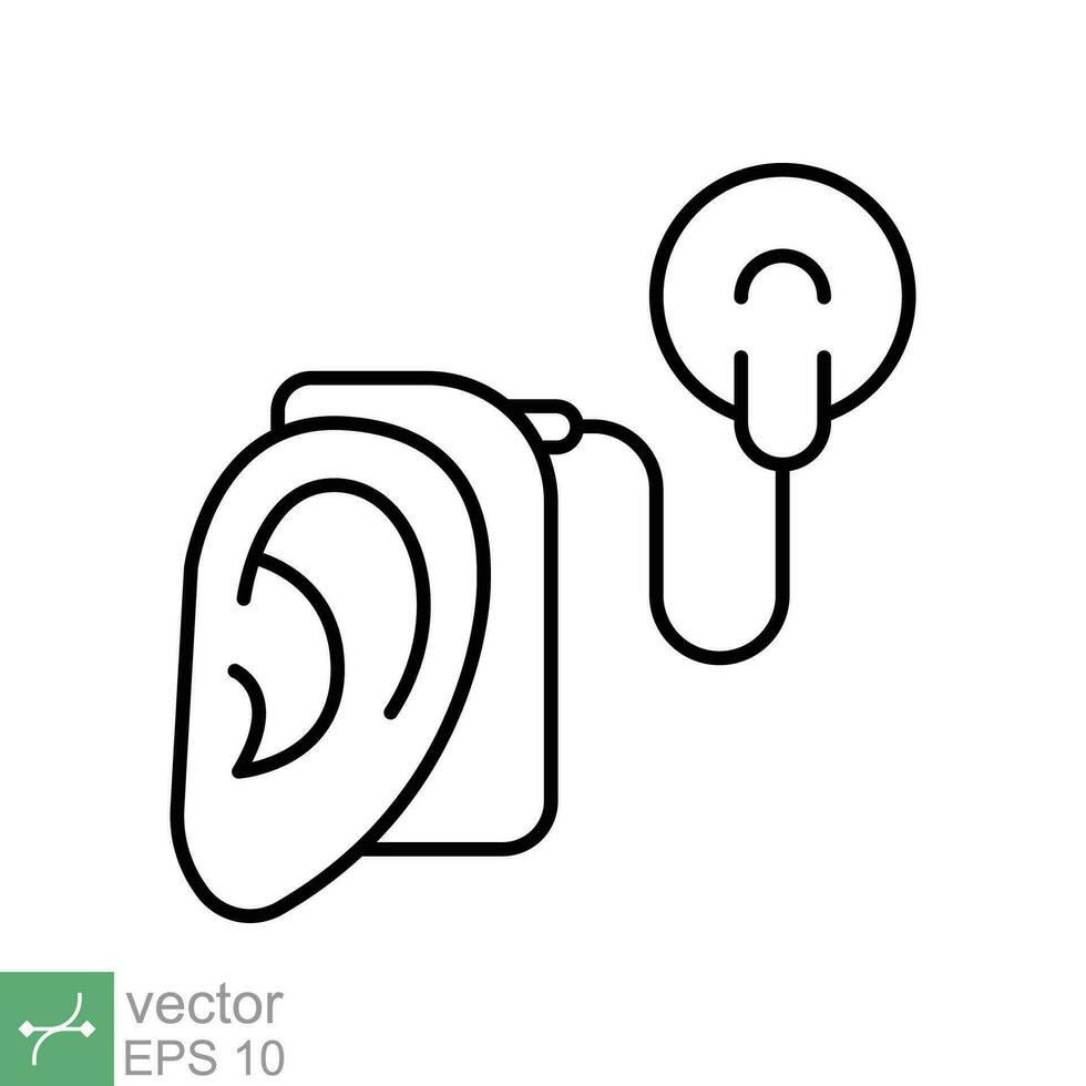 coclear implantar ícone. simples esboço estilo. cibernética, humano orelha com eletrônico dispositivo, tecnologia, médico conceito. fino linha vetor ilustração isolado em branco fundo. eps 10.