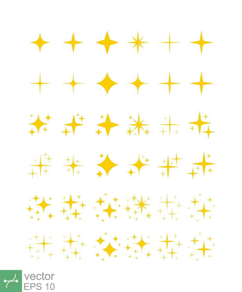 Estrela brilhar ícone definir. simples plano estilo. amarelo, ouro, laranja, decoração cintilação, fagulha, brilhante clarão, brilhando luz efeito conceito. vetor ilustração isolado em branco fundo. eps 10.