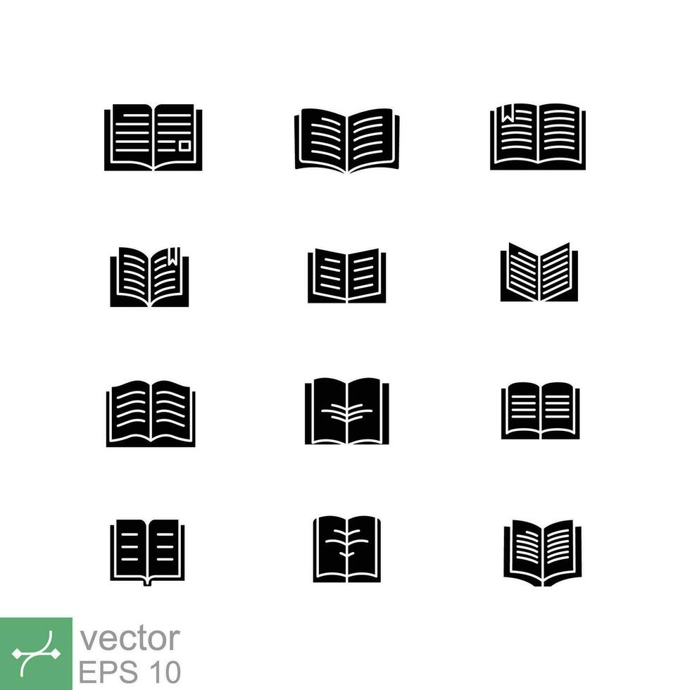 livro ícone definir. simples plano estilo. aberto livro, biblioteca, romance, escola, publicar, Educação conceito. vetor ilustração isolado em branco fundo. eps 10.