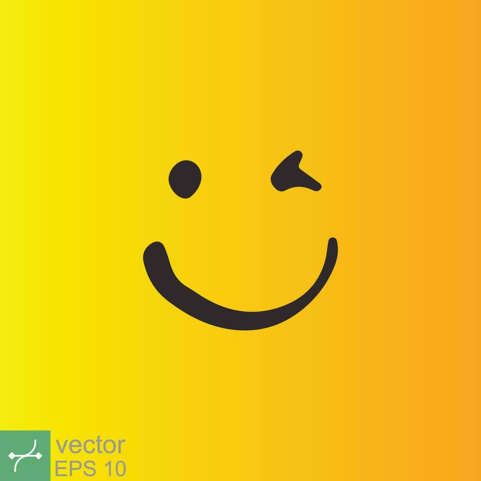 sorrir ícone modelo Projeto. sorridente emoticon vetor logotipo em amarelo fundo. face linha arte estilo. engraçado rabisco desenho, Diversão símbolo, humor, alegria conceito. eps 10.