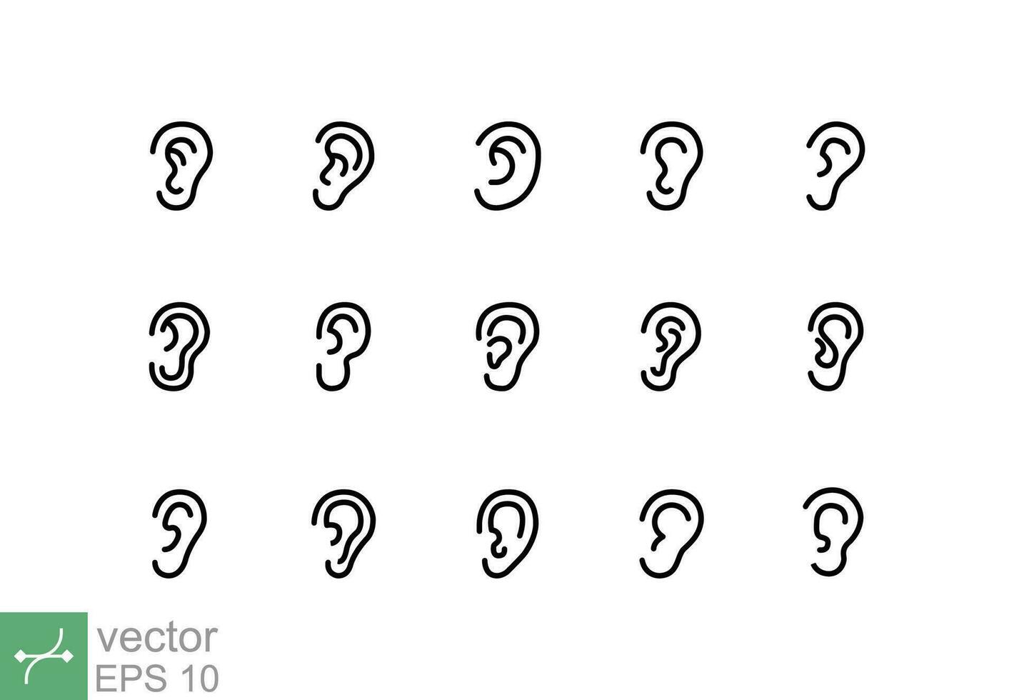 orelha ícone definir. simples esboço estilo. orelha ouço música, barulho, audição conceito. fino linha vetor ilustração isolado em branco fundo. eps 10.