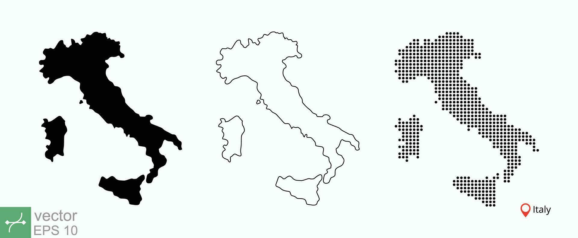 Itália mapa. Itália, região, Europa, estado, país, geografia conceito. silhueta, contorno, plano, ponto mapa. simples plano estilo. vetor ilustração isolado em branco fundo. eps 10.