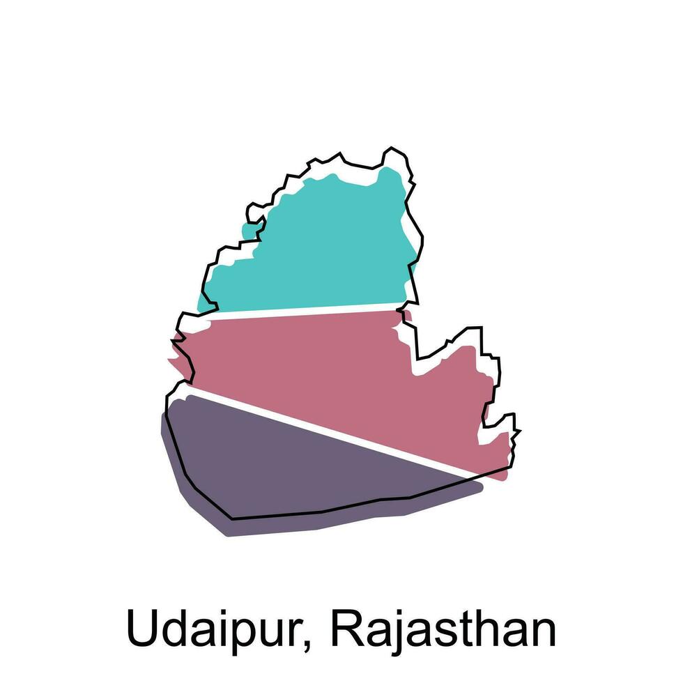 mapa do udaipur, Rajastão colorida geométrico moderno contorno, Alto detalhado vetor ilustração vetor Projeto modelo, adequado para seu companhia