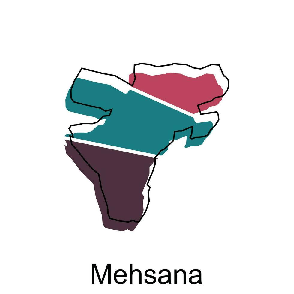 mapa do mehsana cidade moderno contorno, Alto detalhado ilustração vetor Projeto modelo