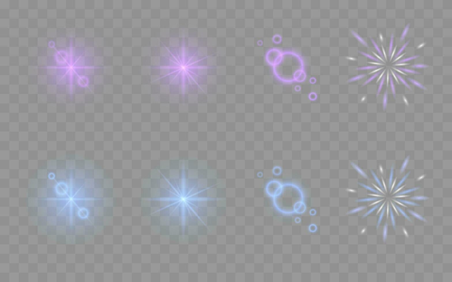 conjunto do a luz das estrelas elementos, luz, Holofote. brilho isolado roxa e azul transparente luz efeito, explosão, linha, Sol clarão, faísca e estrelas, brilhante brilhos, raios de sol, vetor ilustração