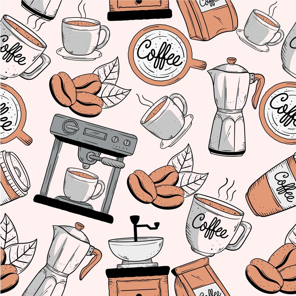 padrão de doodle de café vetor