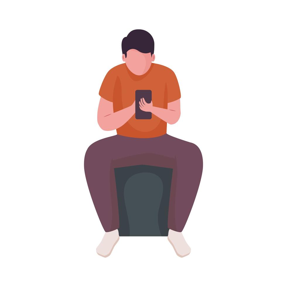 homem sentado na cadeira usando personagem de smartphone vetor