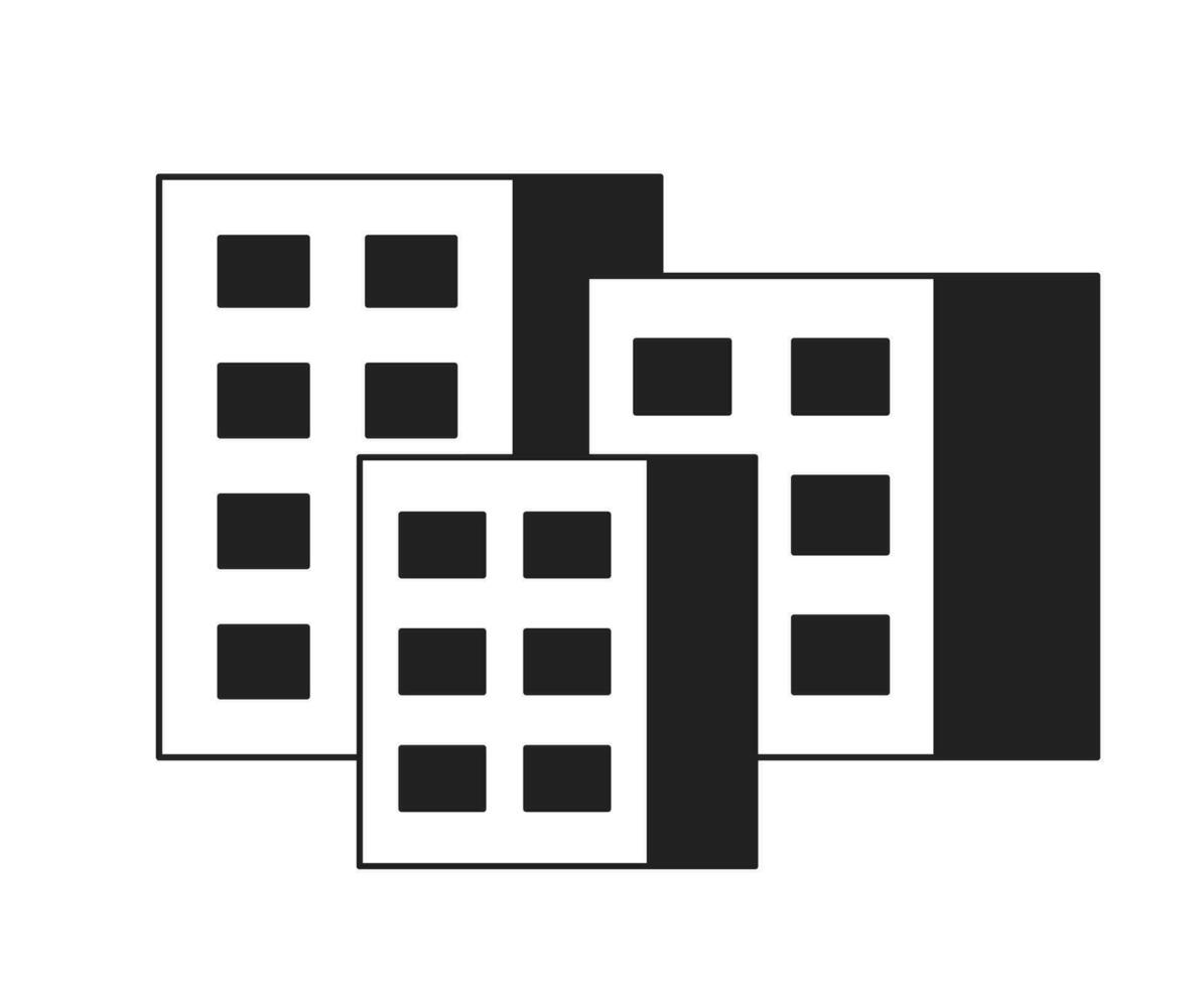 cidade edifícios monocromático plano vetor objeto. apartamentos para cidadão. editável Preto e branco fino linha ícone. simples desenho animado grampo arte local ilustração para rede gráfico Projeto