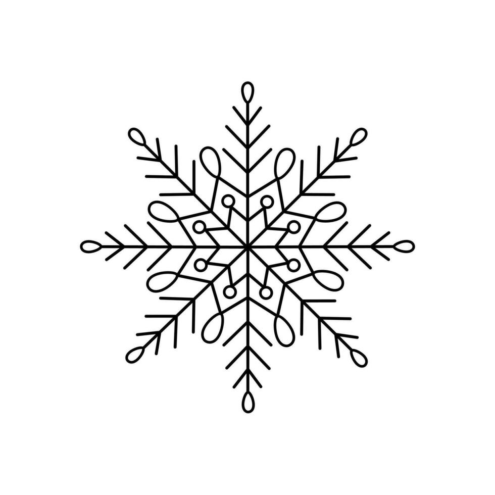 floco de neve natal simples doodle linear ilustração vetorial desenhada à mão, feriados de inverno elementos de ano novo para cartões de saudações de temporadas, convites, banner, pôster, adesivos vetor