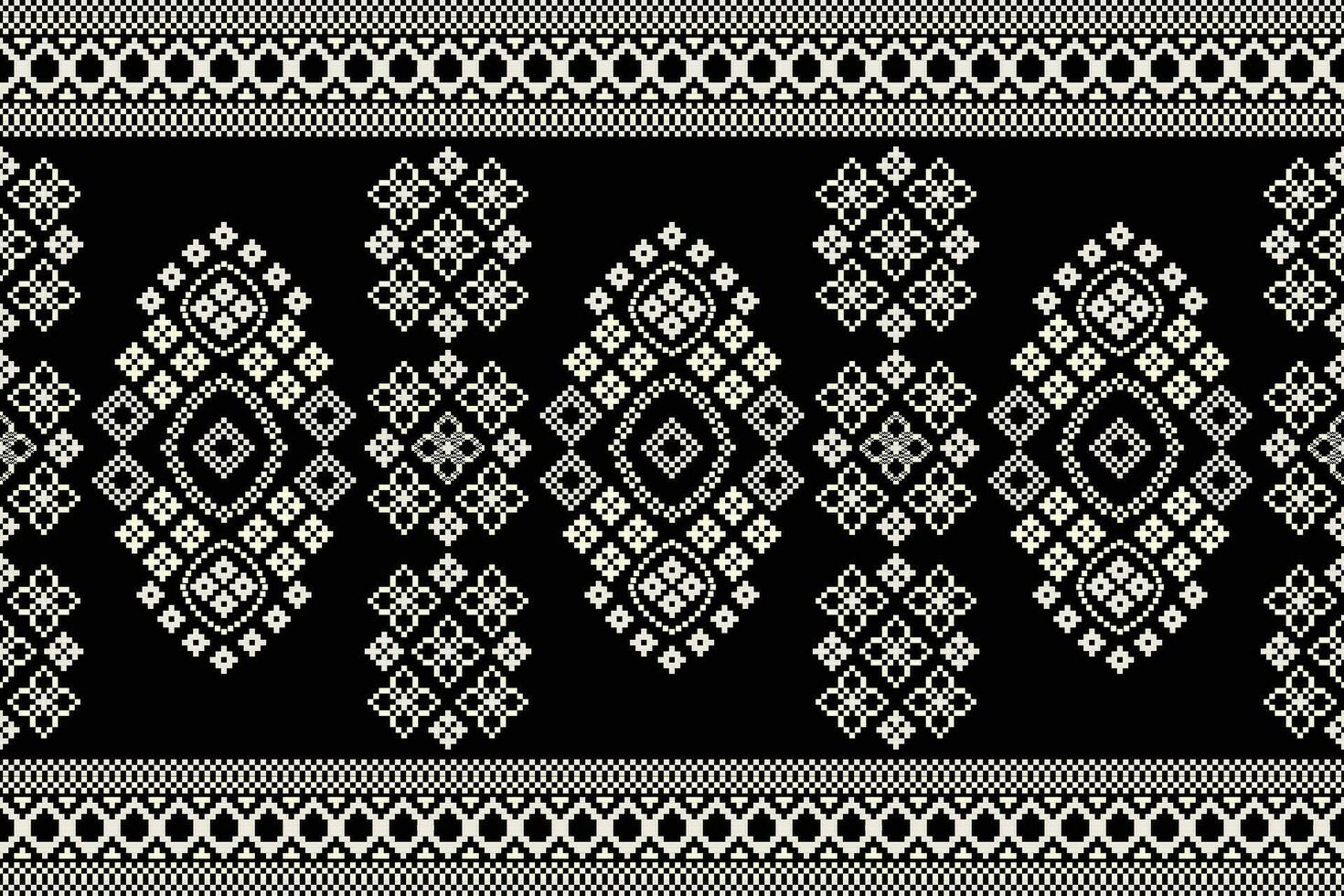 étnico geométrico tecido padronizar Cruz ponto.ikat bordado étnico oriental pixel padronizar Preto fundo. resumo,vetor,ilustração. textura,vestuário,quadro,decoração,motivos,seda papel de parede. vetor