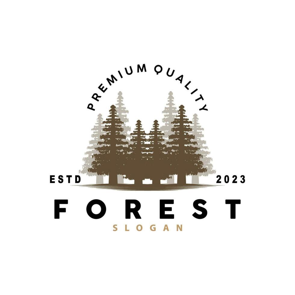 floresta logotipo, vetor floresta madeira com pinho árvores, Projeto inspirado crachá rótulo ilustração