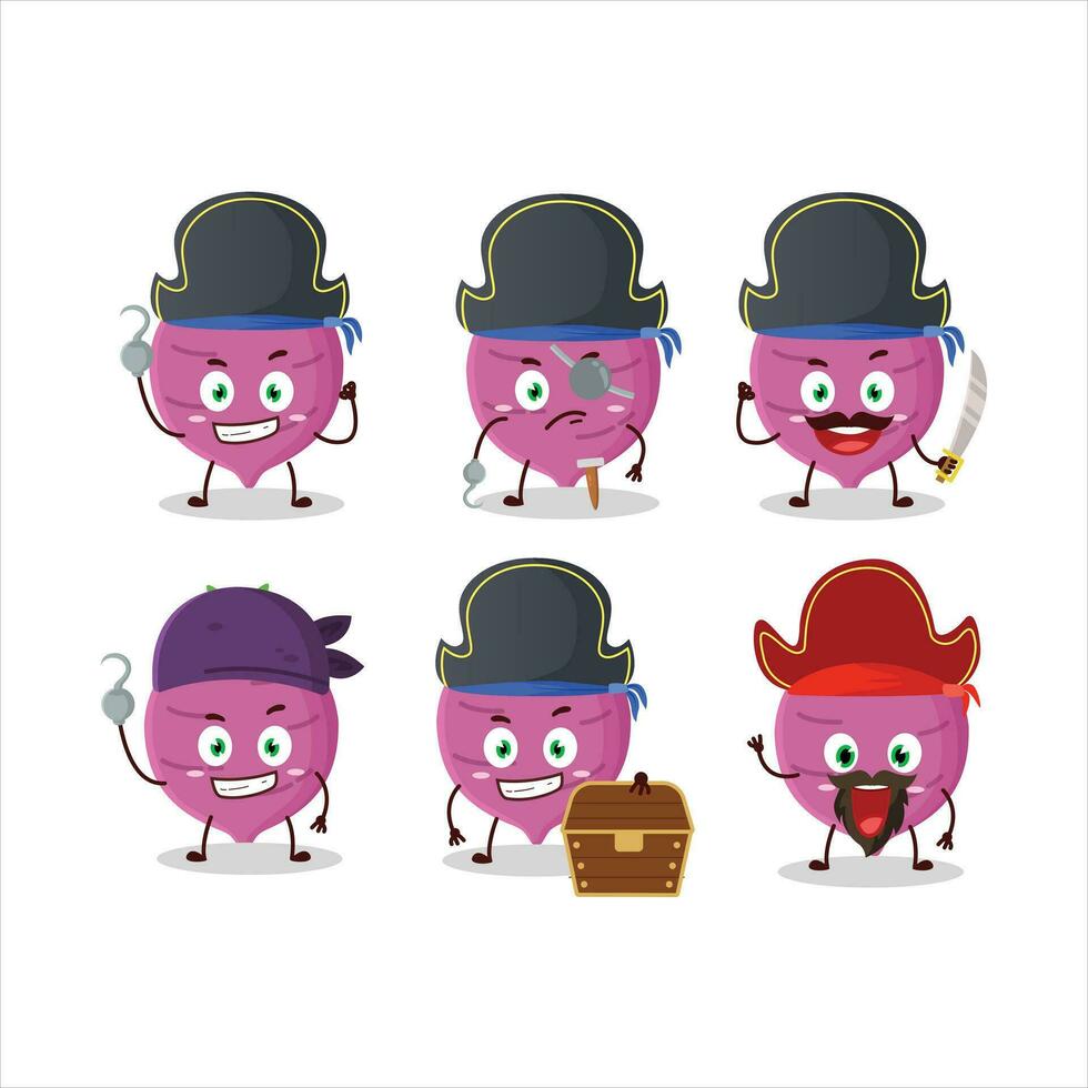 desenho animado personagem do alho com vários piratas emoticons vetor