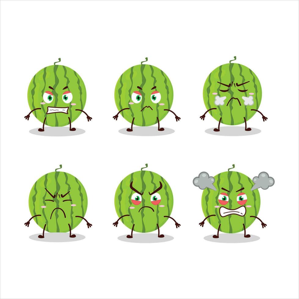 verde Melancia desenho animado personagem com vários Bravo expressões vetor