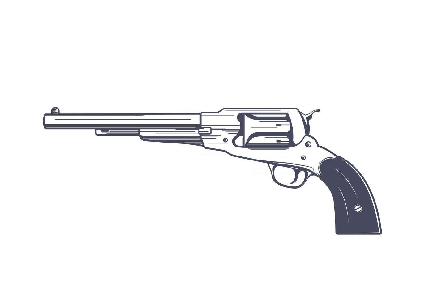 ilustração em vetor revólver velho, ação única, seis tiros, pistola de percussão