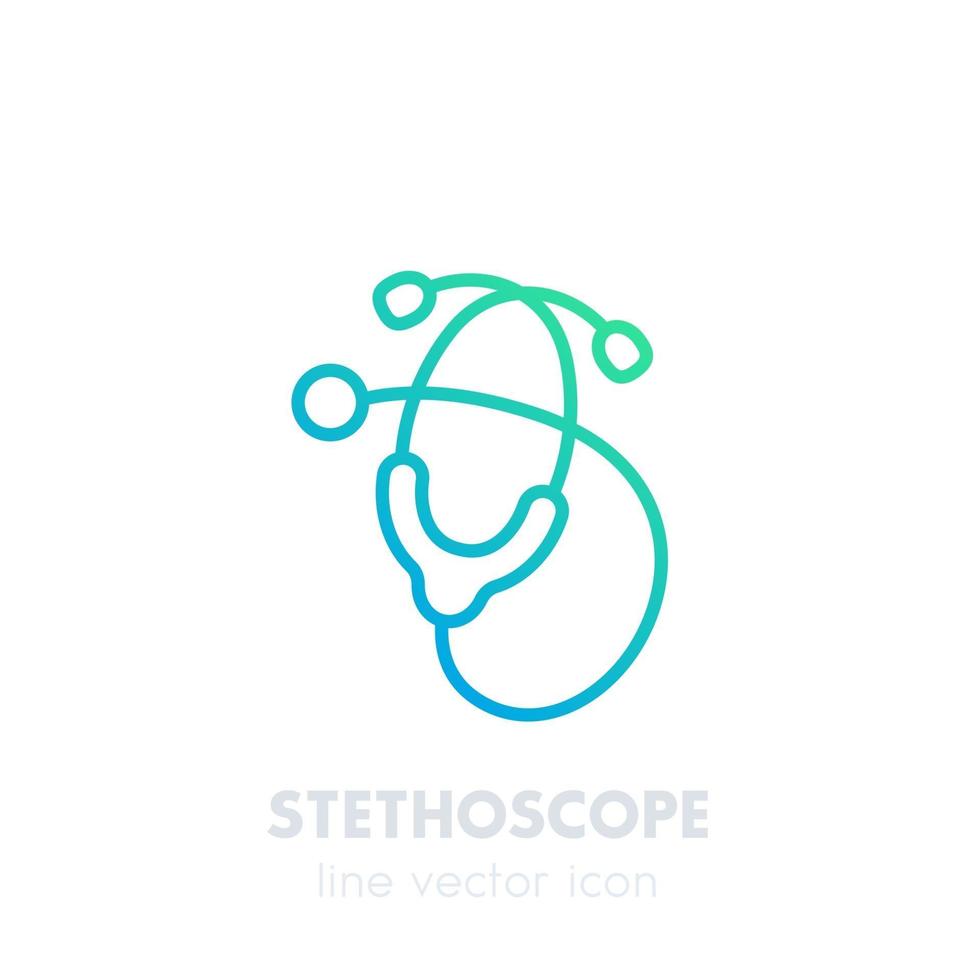 ícone do estetoscópio, linear, isolado no branco vetor