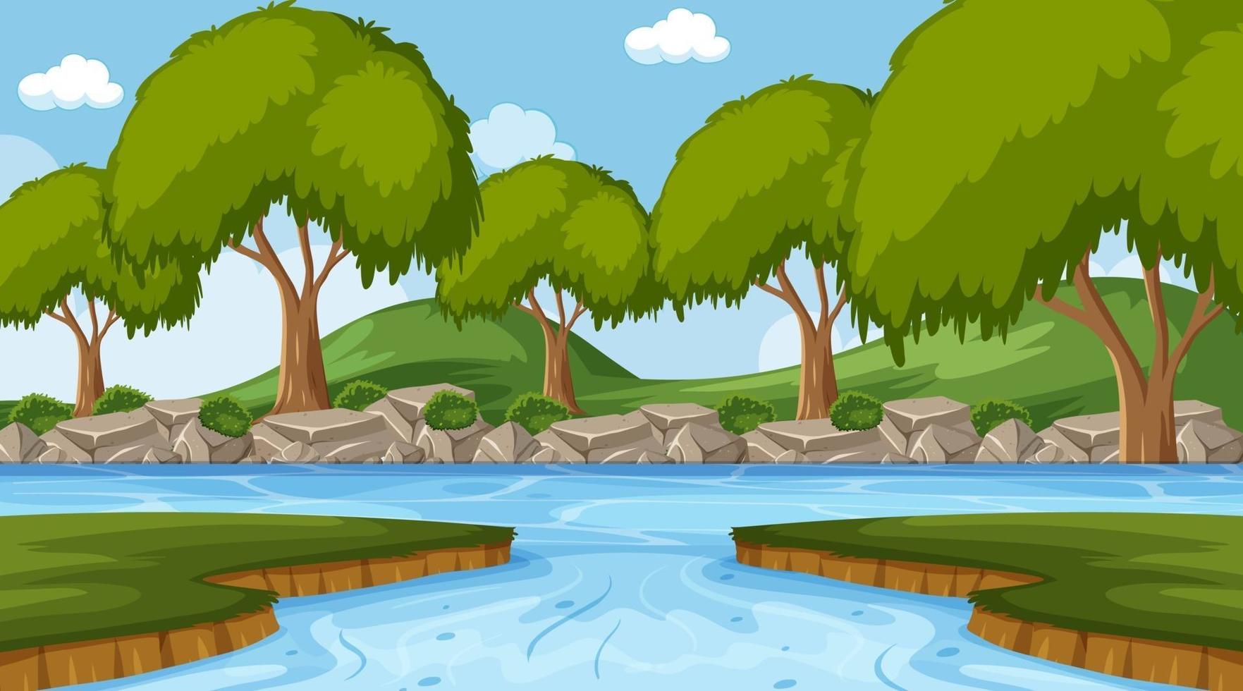 cena de fundo com rio na floresta vetor
