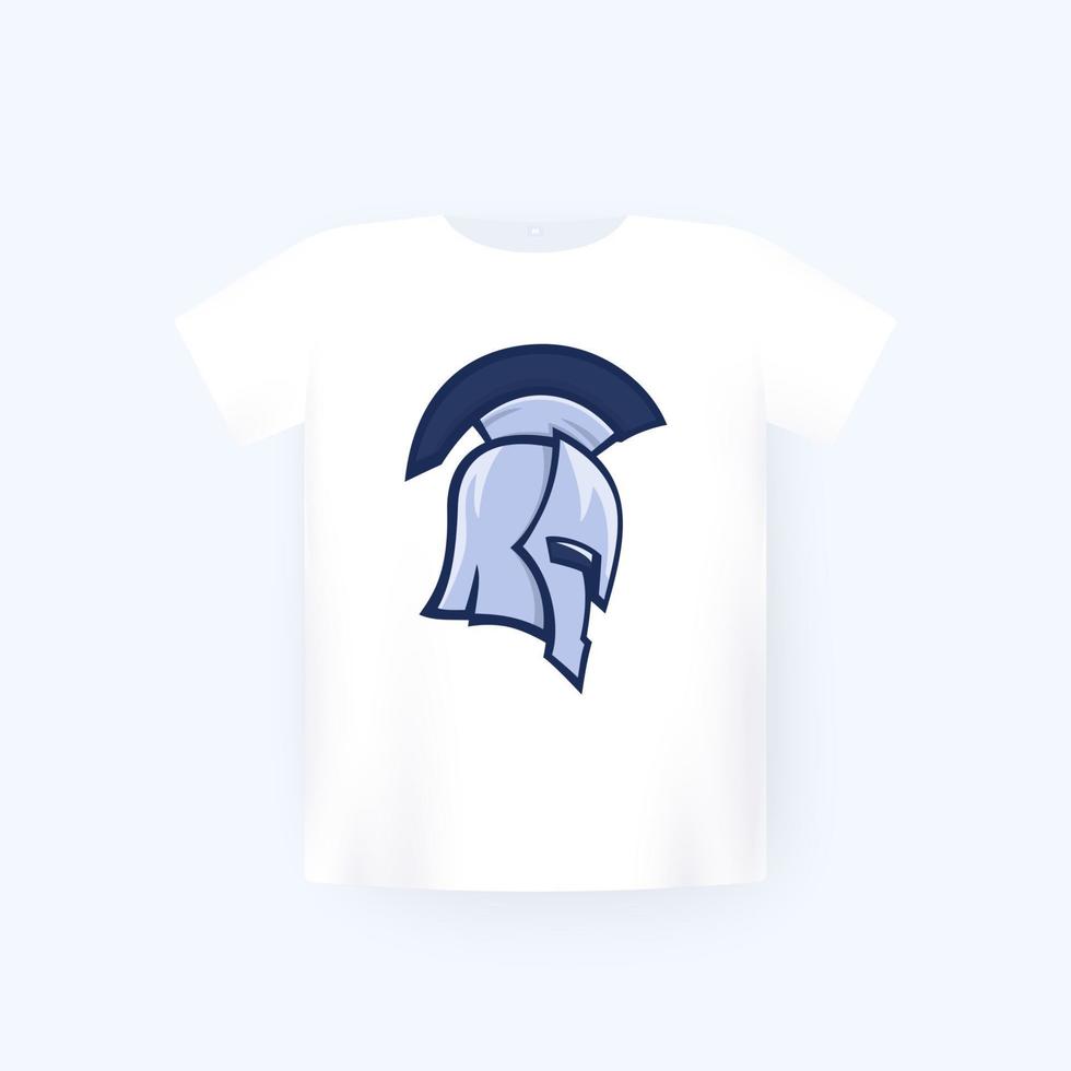 Capacete de guerreiro espartano, impressão de camiseta em maquete branca vetor
