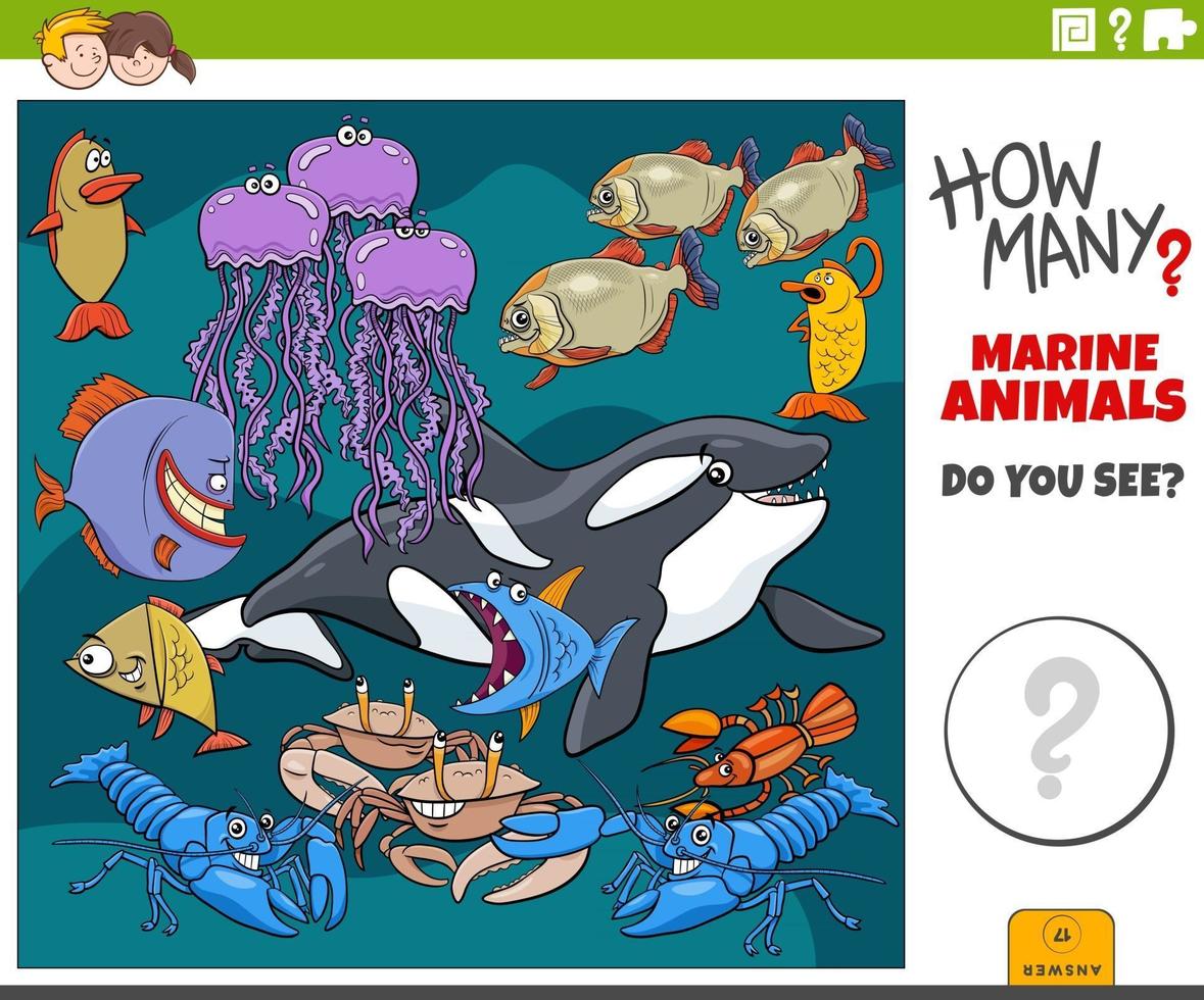 jogo educativo de quantos animais marinhos para crianças vetor