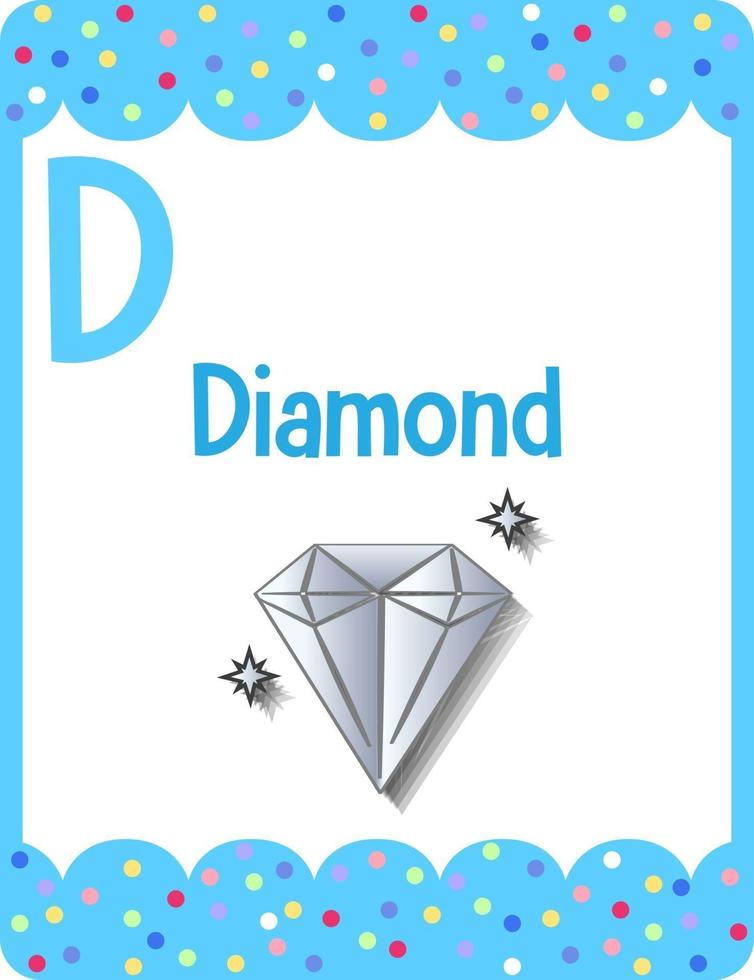 flashcard do alfabeto com a letra d para diamante vetor