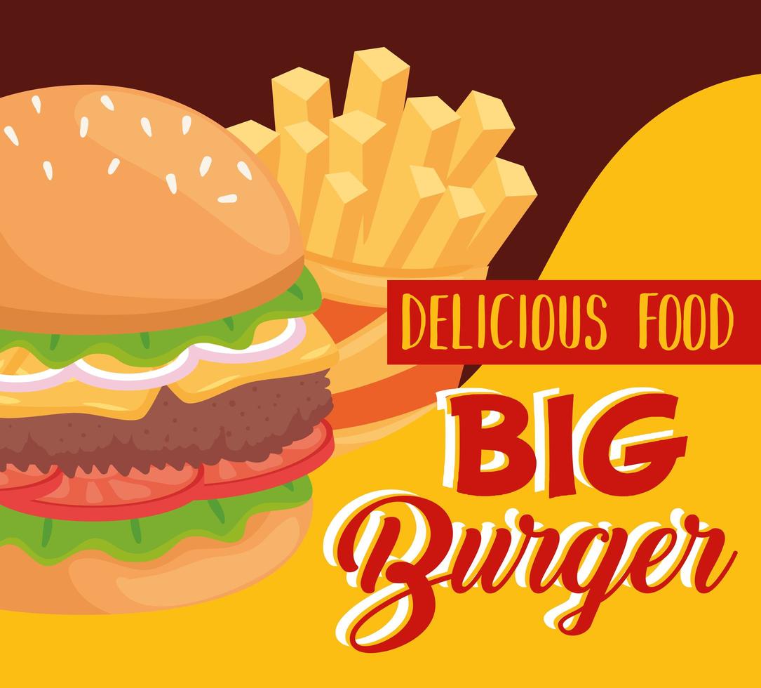 Desenho vetorial de hambúrguer de fast food e batatas fritas vetor