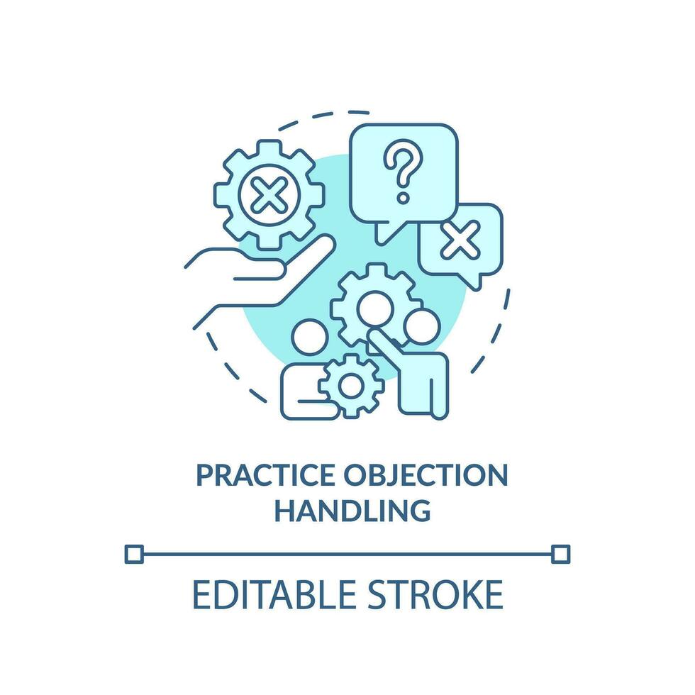 prática objeção tratamento suave azul conceito ícone. melhorar habilidade. o negócio coaching. vendas treinamento. bem sucedido acordo. volta forma linha ilustração. abstrato ideia. gráfico Projeto. fácil para usar vetor