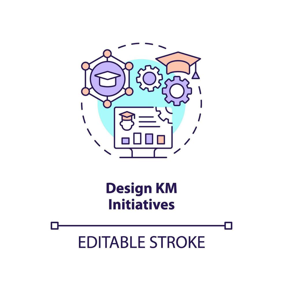 2d editável Projeto km iniciativas linha ícone conceito, isolado vetor, multicolorido ilustração representando conhecimento gerenciamento. vetor